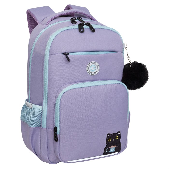 Рюкзак GRIZZLY школьный, анатомическая спинка, 2 отделения, для девочек, "CATCAO", лавандовый, 40х25х13 см, RG-564-2/3 274195