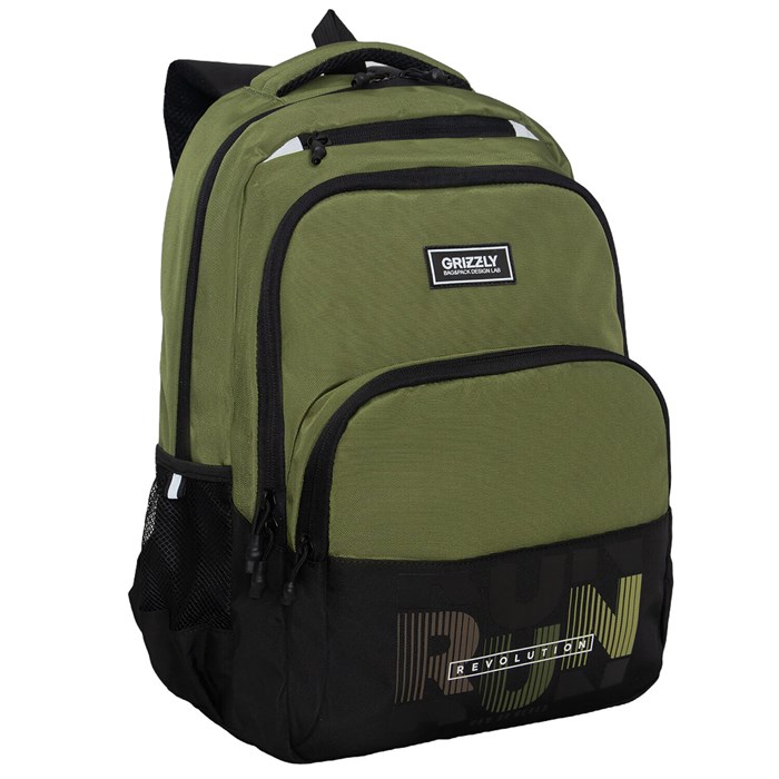 Рюкзак GRIZZLY школьный, анатомическая спинка, 2 отделения, для мальчиков, "RUN", хаки, 45х32х23 см, RU-530-6/3 274210