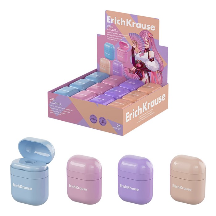 Точилка ERICH KRAUSE "Case Manga", с контейнером, пластиковая, корпус ассорти, 60041 274251