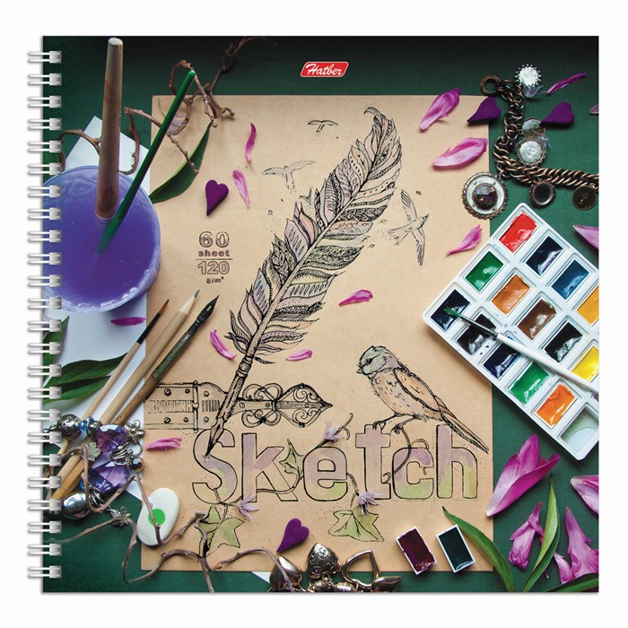 Скетчбук, белая бумага 120 г/м2, 210х210 мм, 60 л., гребень, "Будем рисовать", 049516, 60Тт4Aгр_17231 402980