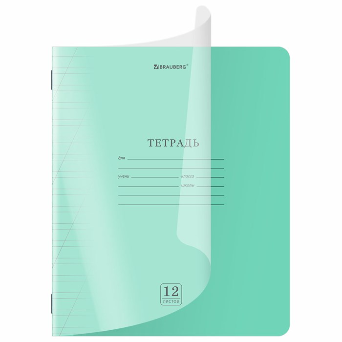 Тетрадь обложка пластик (прозрачный) 12 л., косая линия, BRAUBERG "Smart Cover", ЗЕЛЕНАЯ, 405021 405021