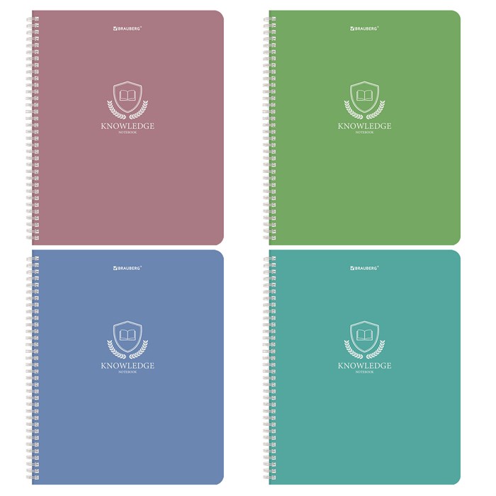 Тетрадь А5, 48 л., BRAUBERG, гребень, клетка, матовая ламинация, "Knowledge" (микс в спайке), 405324 405324