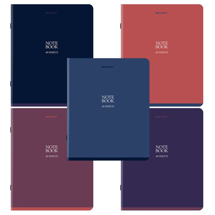 Тетрадь А5, 48 л., BRAUBERG, скоба, клетка, SoftTouch, "NoteBookMono", (микс в спайке), 405325 405325