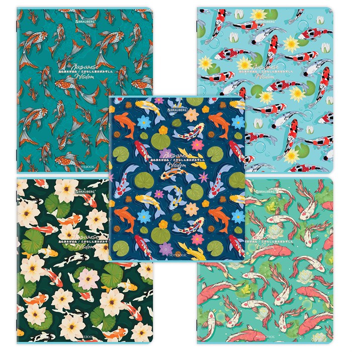 Тетрадь А5, 48 л., BRAUBERG, скоба, клетка, TWIN-лак, "Карпы Кои" (микс в спайке), 405332 405332