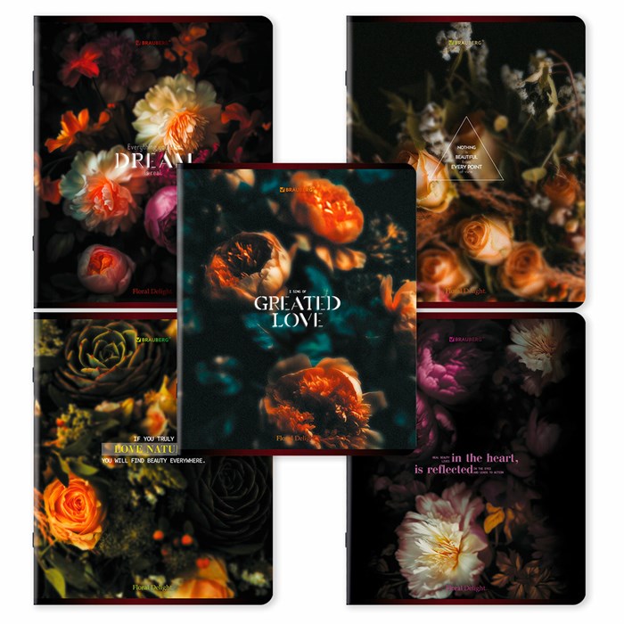 Тетрадь А5, 48 л., BRAUBERG, скоба, клетка, глянцевый лак, "Цветы", (микс в спайке), 405333 405333