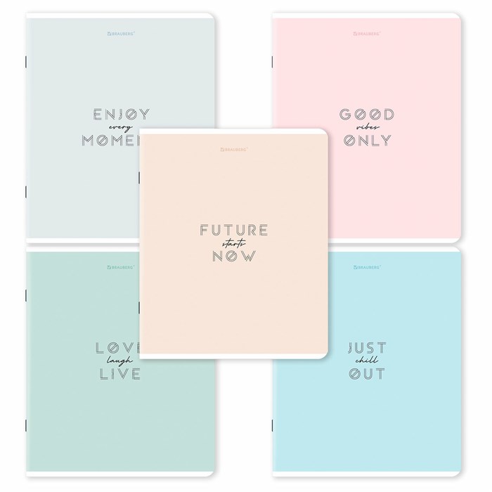 Тетрадь А5, 48 л., BRAUBERG, скоба, клетка, матовая ламинация, "Однотонный_Пастель", (микс в спайке), 405335 405335