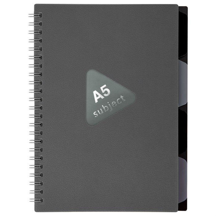 Тетрадь обложка пластик, А5 80 л., гребень, 4 разделителя, клетка, BRAUBERG, серый, 405369 405369