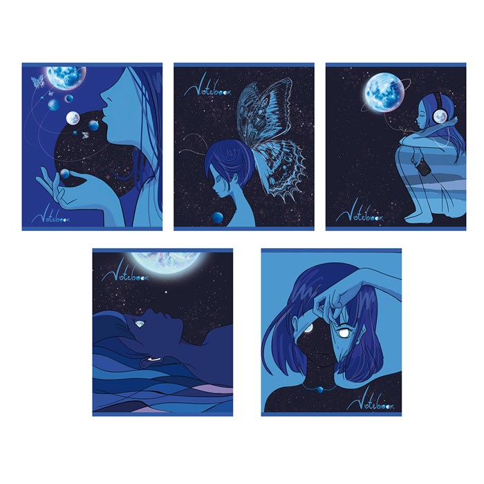 Тетрадь А5 48 л., ПЗБМ скоба, клетка, Soft-Touch, глиттер, "Космо" (микс в спайке), 23829 405401