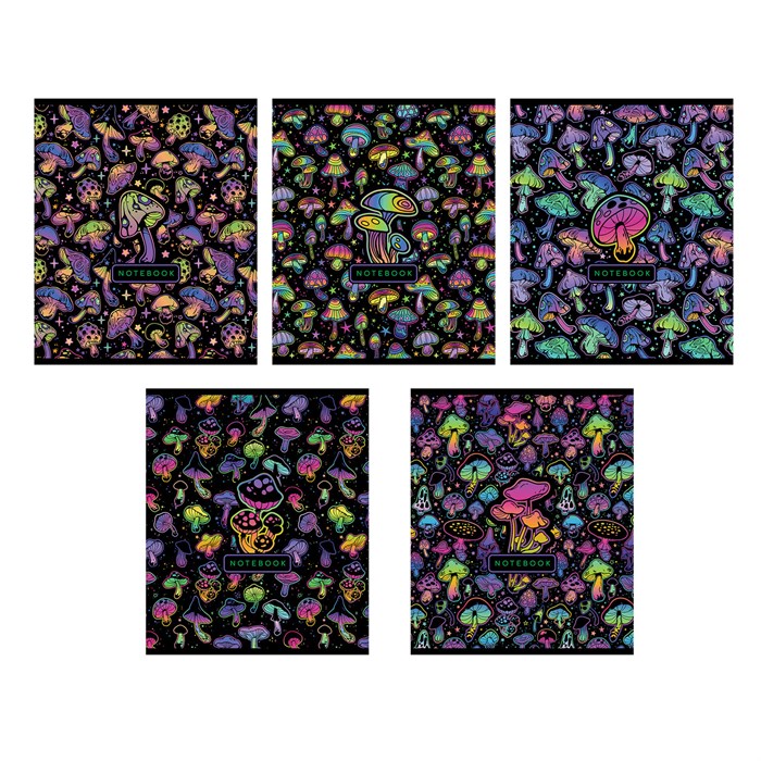 Тетрадь А5 48 л., ПЗБМ скоба, клетка, фольга, TWIN-лак, "Грибочки" (микс в спайке), 23768 405405