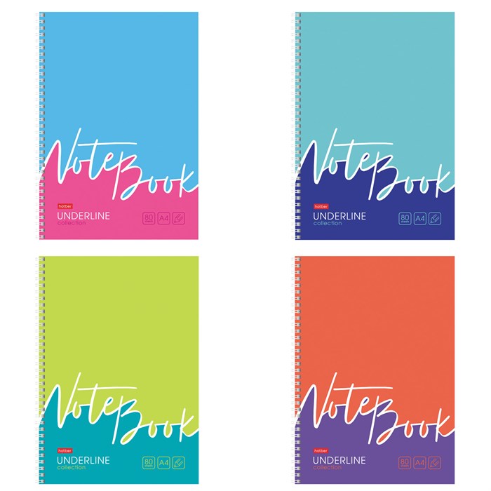 Тетрадь А4 80 л., HATBER, гребень, клетка, обложка картон, жесткая подложка, "Underline" (микс), 077006, 80Т4В1гр 405421