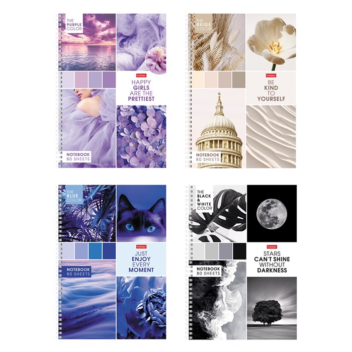 Тетрадь А4 80 л., HATBER, гребень, клетка, обложка картон, "Калейдоскоп Моментов" (микс в спайке), 083174, 80Т4В1гр 405422