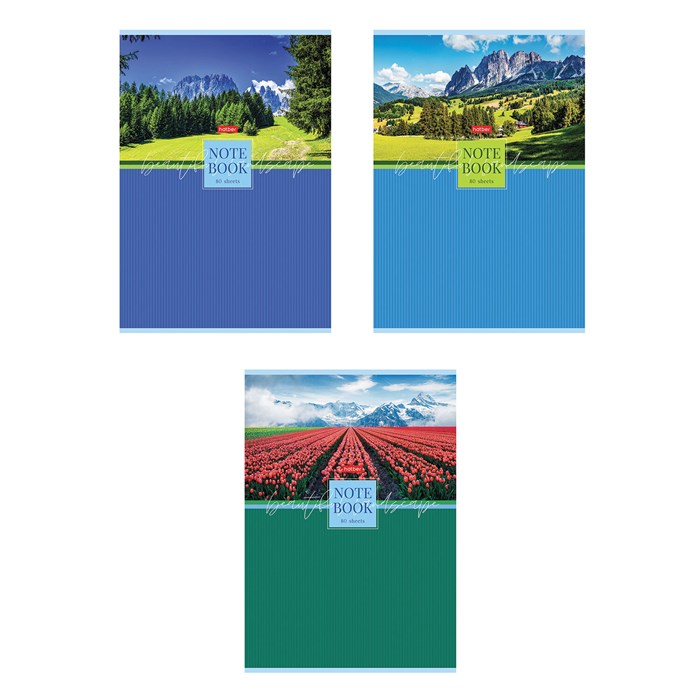 Тетрадь А4 80 л., HATBER, скоба, клетка, глянцевая ламинация, "Живописные пейзажи" (микс), 083006, 80Т4лВ1 405424