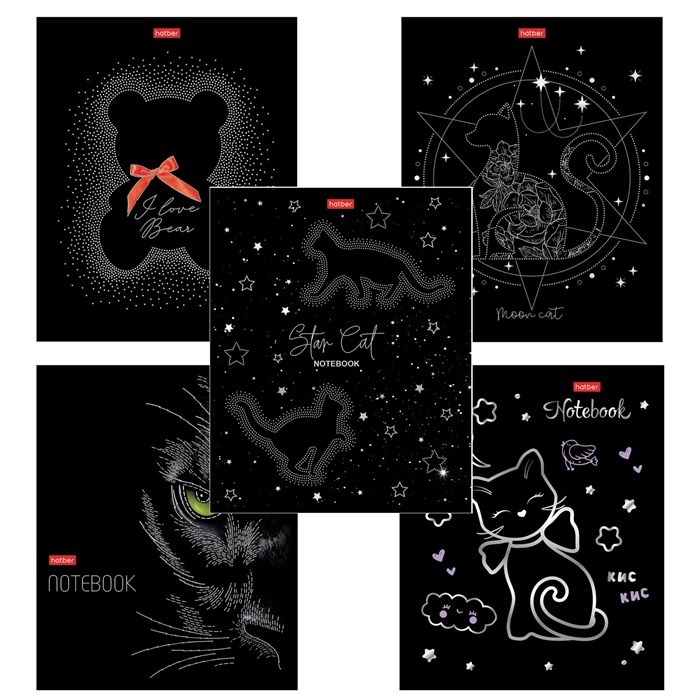 Тетрадь А5 48 л., HATBER скоба, клетка, матовая ламинация, 3D-фольга, "Кошки-мишки" (микс), 087356, 48Т5лофВ1 405450