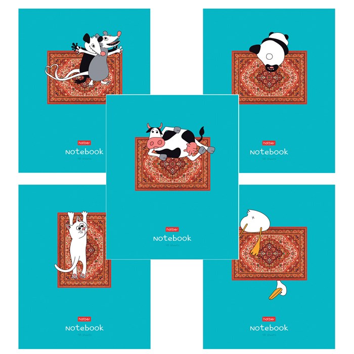 Тетрадь А5 48 л., HATBER скоба, клетка, обложка картон, "На ковре" (микс в спайке), 088375, 48Т5В1 405464