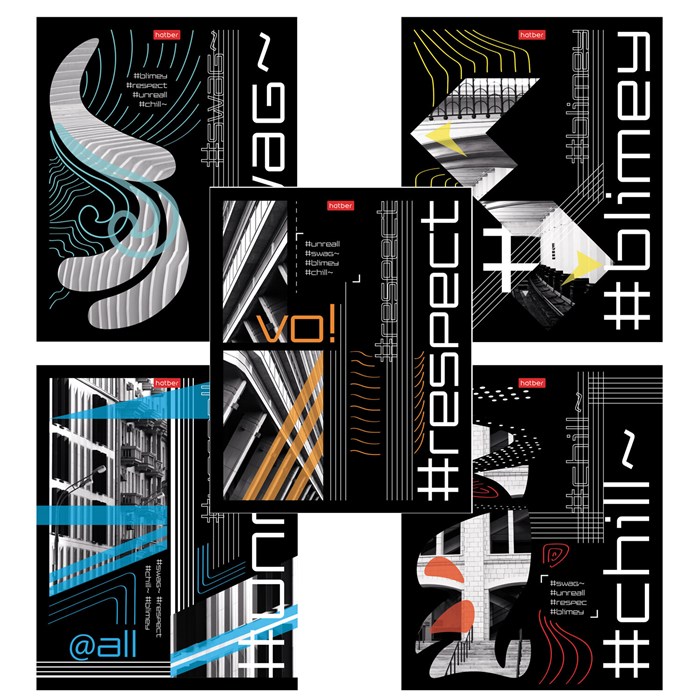 Тетрадь обложка пластик с печатью, А5, 80 л., скоба, клетка, HATBER, "Хештег" (микс в спайке), 090260, 80Т5В1пл 405490