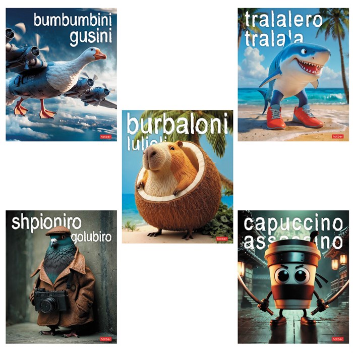 Тетрадь А5 48л. HATBER скоба, клетка, обложка картон, Brain rot content (микс в спайк, 48Т5В1 405611