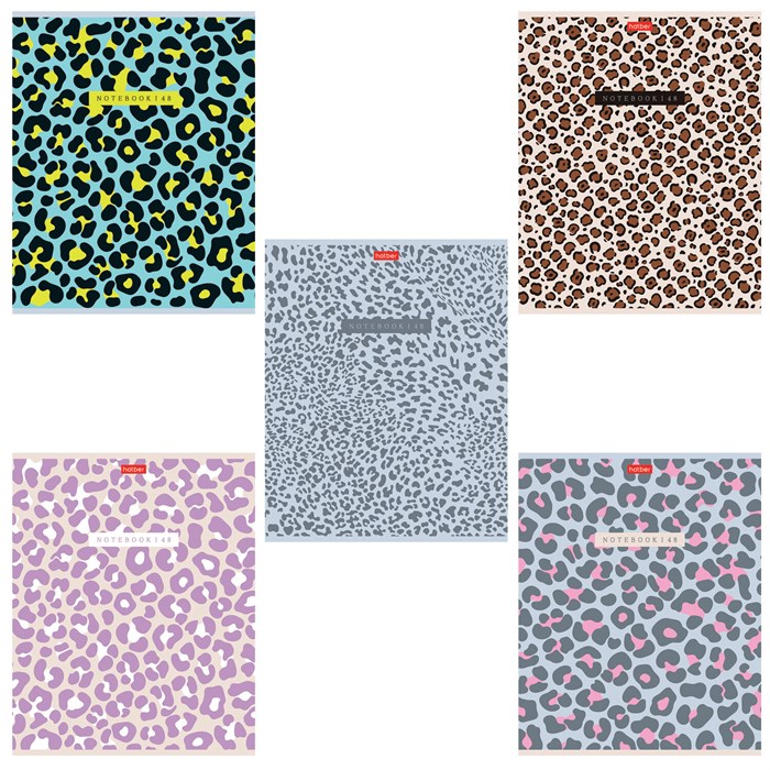 Тетрадь А5 48л. HATBER скоба, клетка, обложка картон, тиснение, LEO-принт (микс в спа, 48Т5тВ1 405612