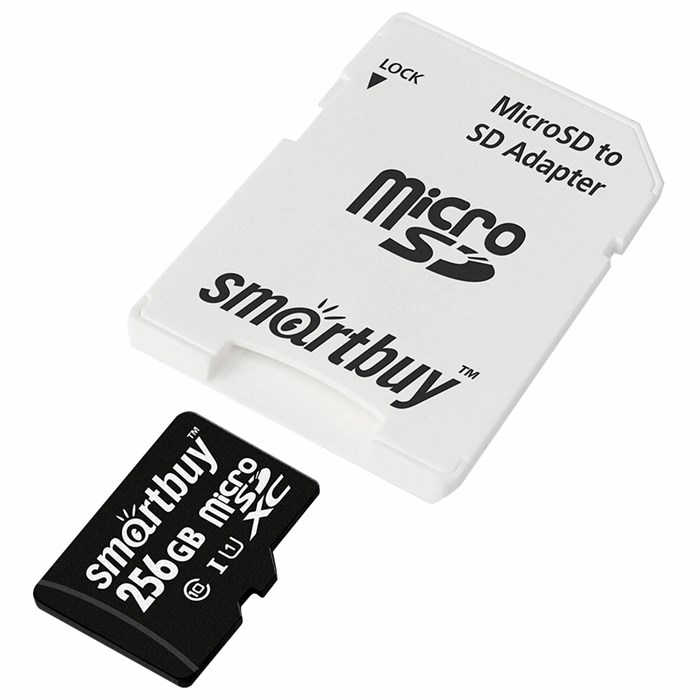 Карта памяти microSDXC 256 GB SMARTBUY, UHS-I, 90 Мб/сек (class 10), с адаптером, SB256GBSDCL10-01 514075