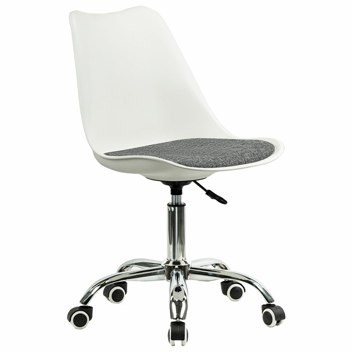 Кресло стул BRABIX "Eames MG-310 CH", хром, пластик белый, ткань серая, 532924 532924