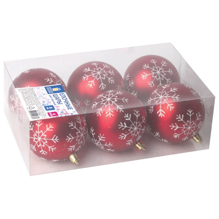 Шары ёлочные 6 шт., 8 см, "Basic Art", пластик, цвет: красный/белый, ЗОЛОТАЯ СКАЗКА, 590891 590891