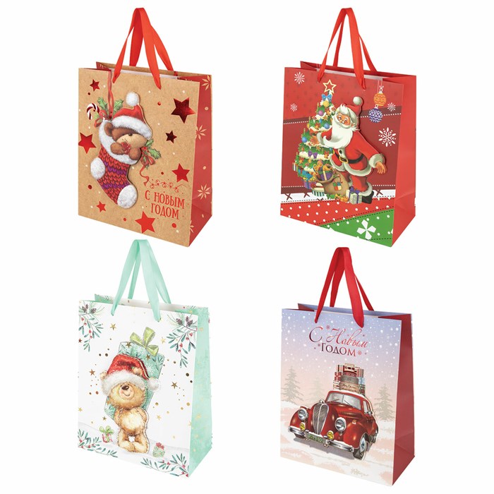 Пакет подарочный (1 штука) новогодний 26x13x32 см, "3D Large", ассорти, ЗОЛОТАЯ СКАЗКА, 592119 592119