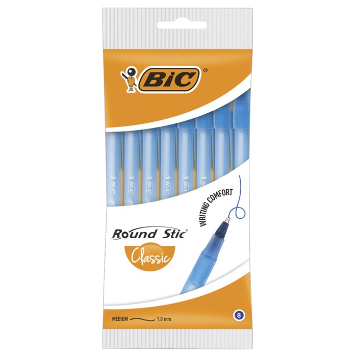 Ручки шариковые BIC Round Stic, НАБОР 8 шт., СИНИЕ, узел 1 мм, линия письма 0,32 мм, пакет, 928497 143976 - фото 38974