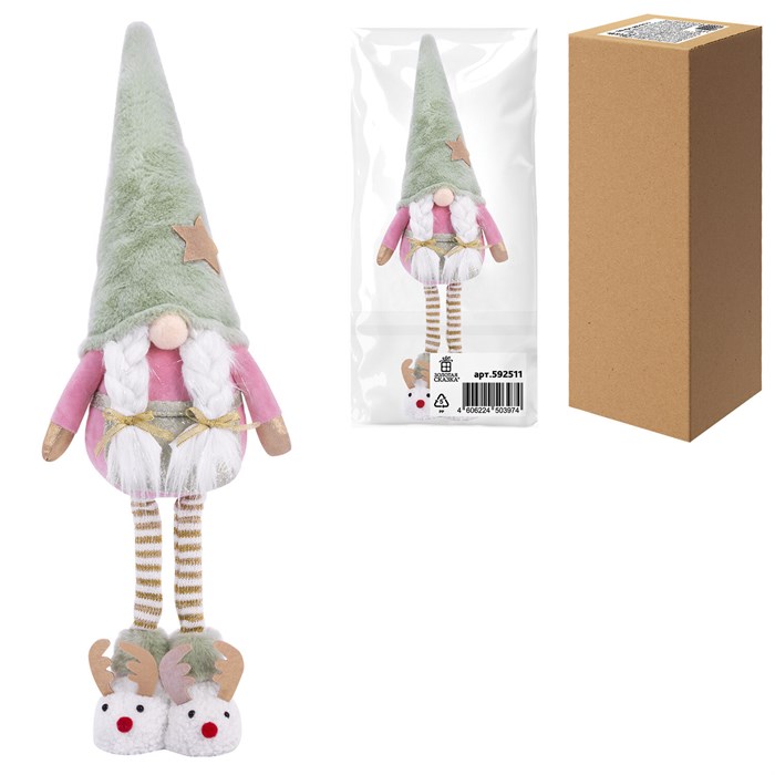 Украшение новогоднее интерьерное 64 см "Гном в тапочках", полиэстер, ЗОЛОТАЯ СКАЗКА, 592511 592511