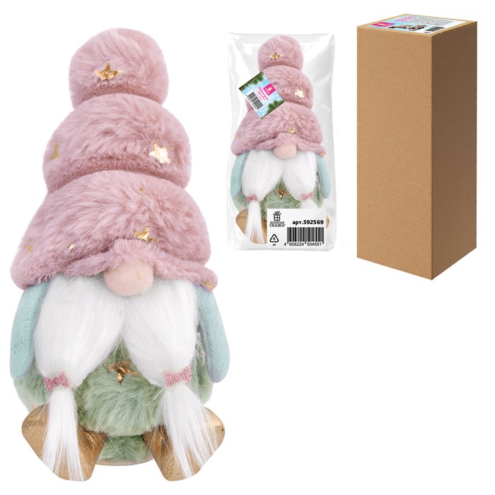 Украшение новогоднее интерьерное, 18 см, "Усатый гномик", полиэстер, пенопласт, ЗОЛОТАЯ СКАЗКА, 592569 592569