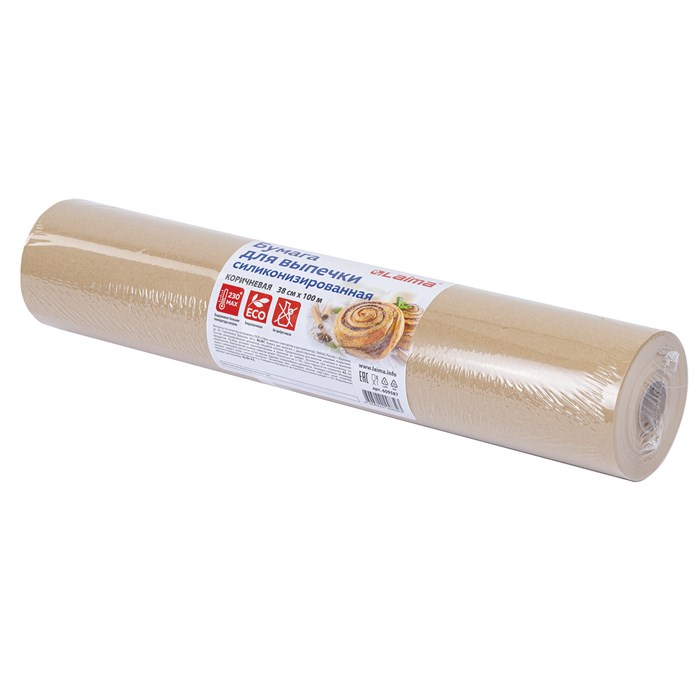 Бумага для выпечки силиконизированная, пергамент 38 см х 100 м, цвет коричневый, LAIMA, CH, 609587 609587