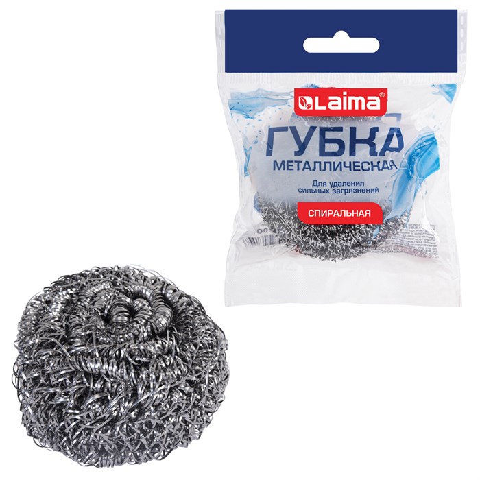 Губка (мочалка) металлическая спиральная 15 г, для посуды, гриля, плиты, LAIMA (ЛАЙМА), 700061 700061