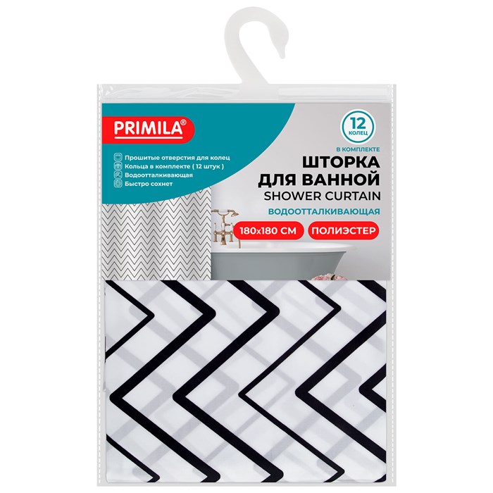 Шторка для ванной ПОЛИЭСТЕР, 180х180 см, кольца в комплекте, УЗОРЫ, PRIMILA (ПРИМИЛА), 700078 700078