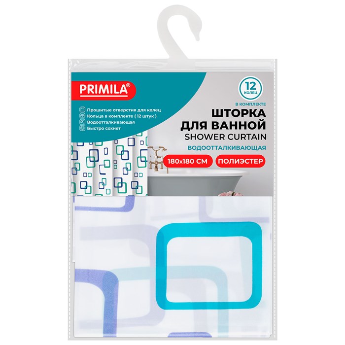 Шторка для ванной ПОЛИЭСТЕР, 180х180 см, кольца в комплекте, ФИГУРЫ, PRIMILA (ПРИМИЛА), 700081 700081