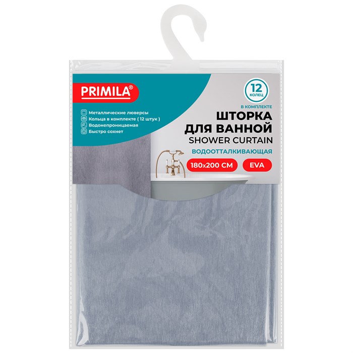 Шторка для ванной EVA, 180х200 см, кольца в комплекте, СЕРЫЕ ЛИНИИ, PRIMILA (ПРИМИЛА), 700107 700107