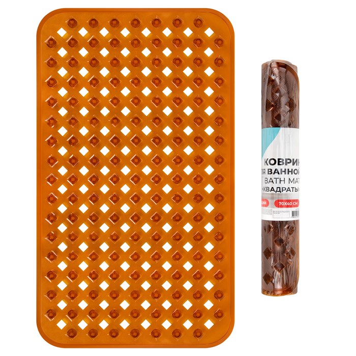 Коврик для ванны противоскользящий 70х40 см, "Квадраты", прозрачно-коричневый, ПВХ, PRIMILA (ПРИМИЛА), 700367 700367