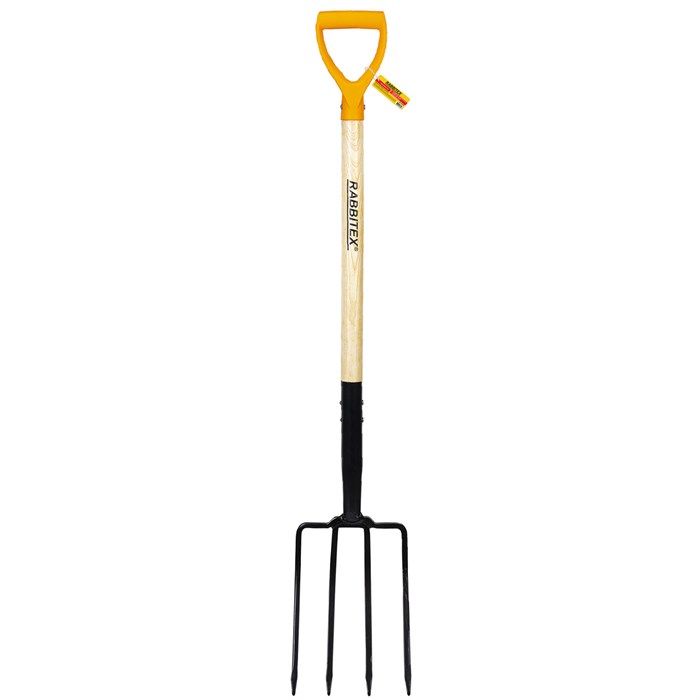 Вилы копальные стальные 19х28 см, ОБЩАЯ ДЛИНА 115 см, деревянный черенок, V-ручка, RABBITEX (РАББИТЕКС) "STANDARD", 700492 700492