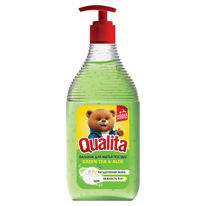 Средство для мытья посуды 500 мл, QUALITA "Бальзам Green tea & Aloe", дозатор, 14483 702065