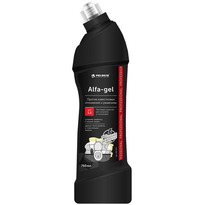 Средство для уборки санитарных помещений 750 мл, PRO-BRITE ALFA-GEL, кислотное, концентрат, гель 605299