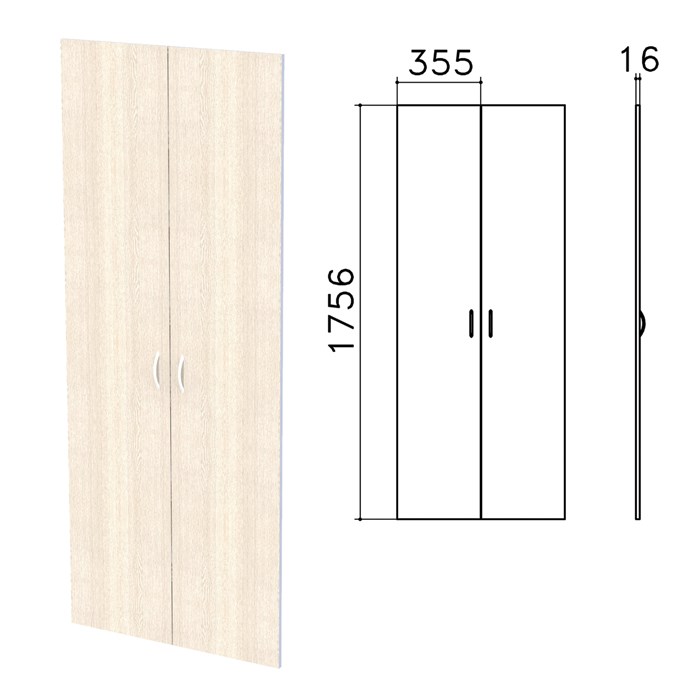 Дверь ЛДСП высокая "Бюджет", КОМПЛЕКТ 2 шт., 355х16х1756 мм, дуб шамони светлый, 402880-430 640639 - фото 40156