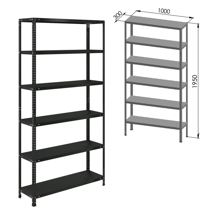 Стеллаж металлический BRABIX ГРАФИТ MS KD-195/30-6, лофт, 1950х1000х300 мм, 6 полок, 291271 291271 - фото 40201
