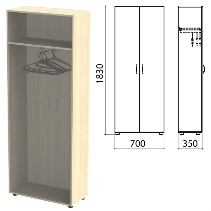 Шкаф (каркас) для одежды "Канц" (ш700*г350*в1830 мм), дуб молочный, ШК40.15.2 640545 - фото 40275