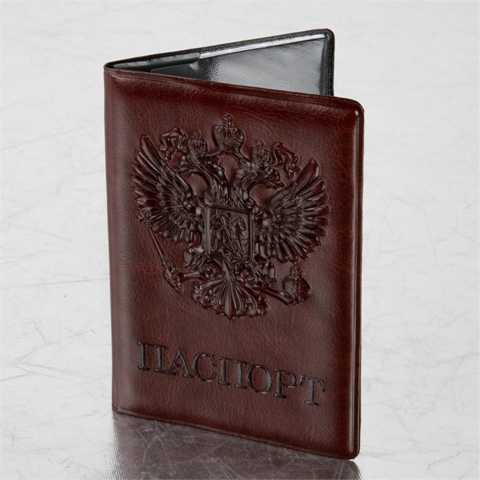 Обложка для паспорта STAFF, полиуретан под кожу, ГЕРБ, коричневая, 237604 237604
