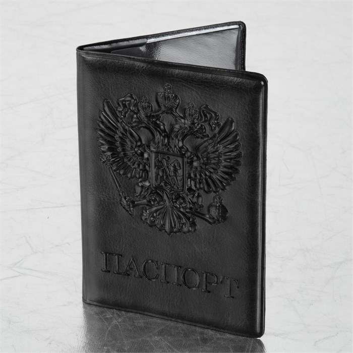 Обложка для паспорта STAFF, полиуретан под кожу, ГЕРБ, черная, 237602 237602
