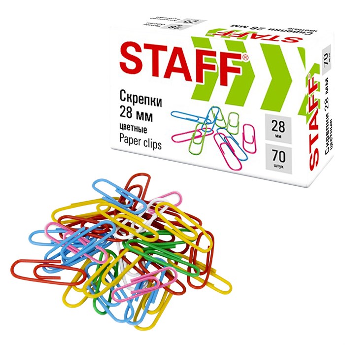 Скрепки STAFF 28 мм, цветные, 70 штук, 271708 271708