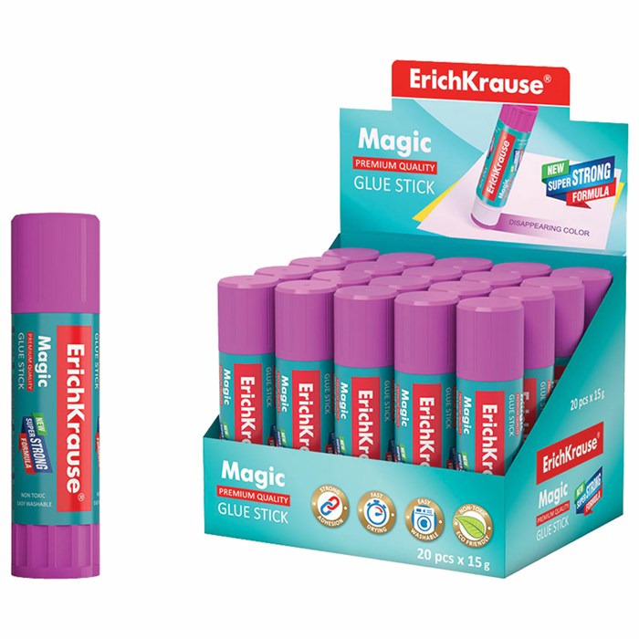 Клей-карандаш ERICH KRAUSE Magic, 15 г, обесцвечивающийся после высыхания, 4446 222287