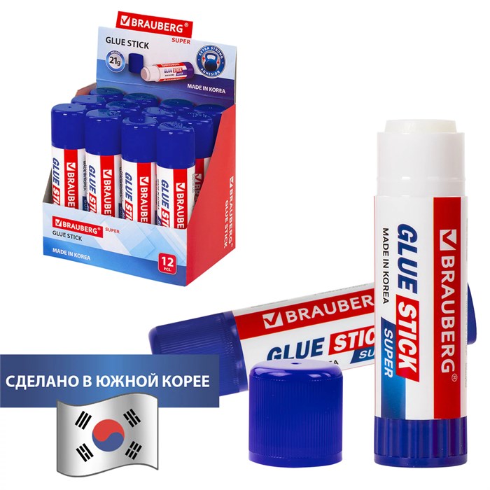 Клей-карандаш BRAUBERG SUPER, 21 г, ЮЖНАЯ КОРЕЯ, 229542 229542