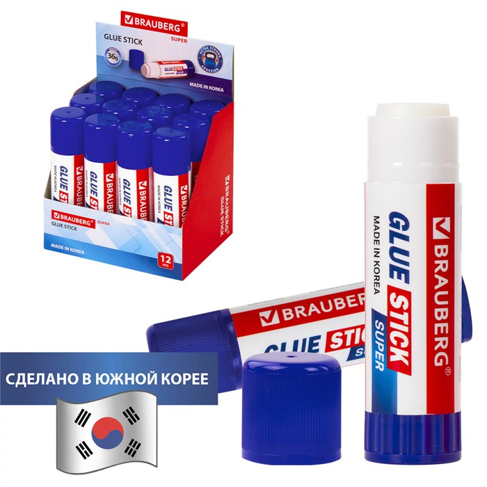 Клей-карандаш BRAUBERG SUPER, 36 г, ЮЖНАЯ КОРЕЯ, 229543 229543