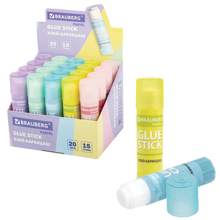 Клей-карандаш в пастельном корпусе BRAUBERG PASTEL, 15 г, PVP-основа, ассорти, 271249 271249