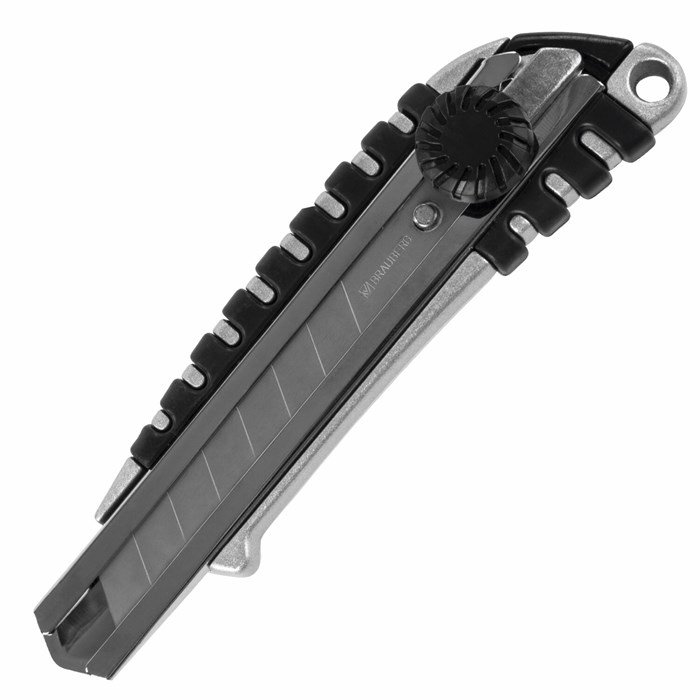 Нож канцелярский 18 мм BRAUBERG Metallic, роликовый фиксатор, резиновые вставки, металл, 237159 237159