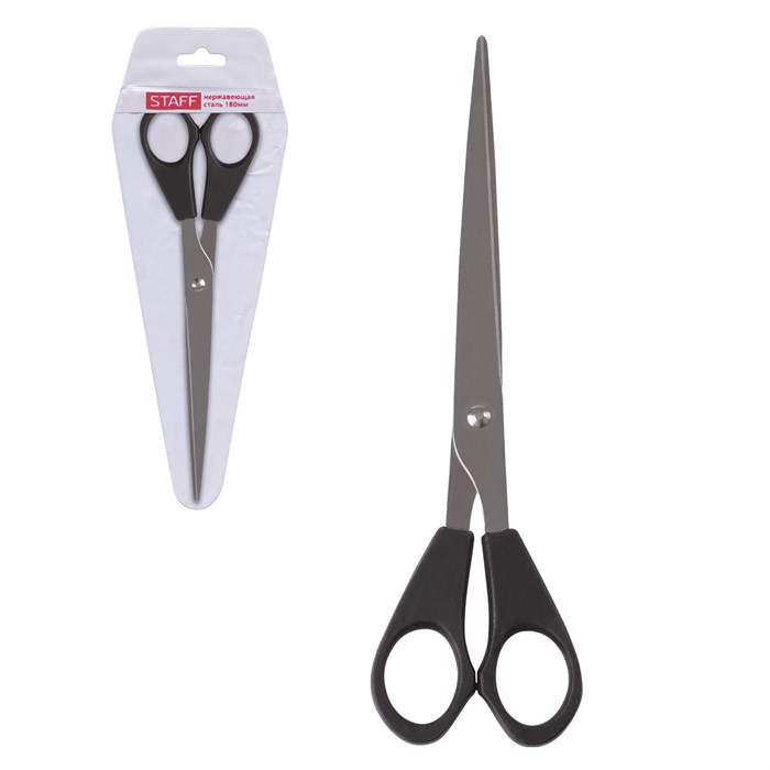 Hoжницы STAFF Basic, 180 мм, чёрные, ПВХ чехол с европодвесом, 236939 236939