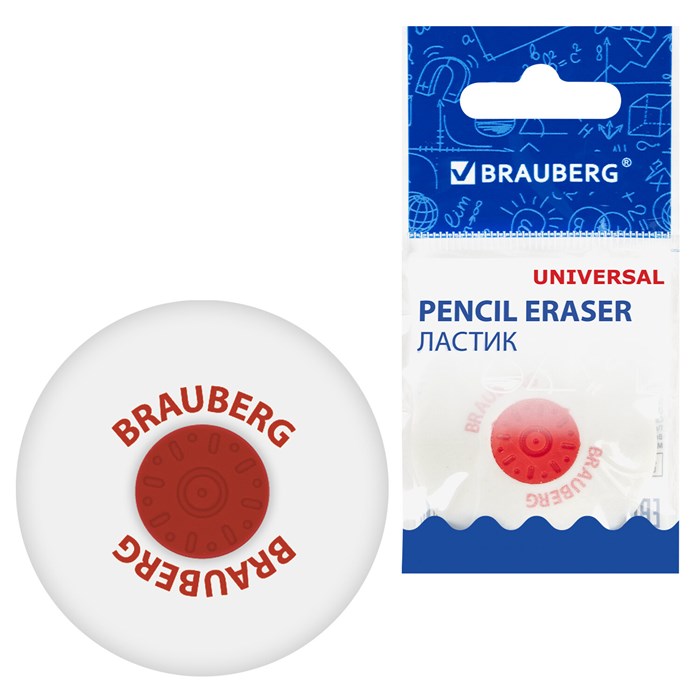 Ластик BRAUBERG "Energy", кругл, пласт.держ., диам 30мм, цв.бел 222472